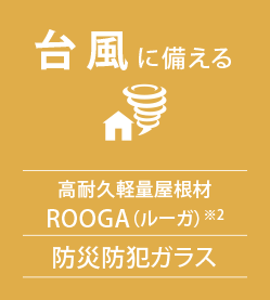 台風に備える　高耐久軽量屋根材ROOGA（ルーガ）※2　防災防犯ガラス